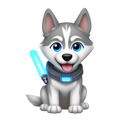 Gray Siberian Husky with blue eyes Jedi holding lightsaber  sticker