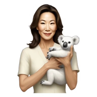 michelle yeoh holding a white koala sticker