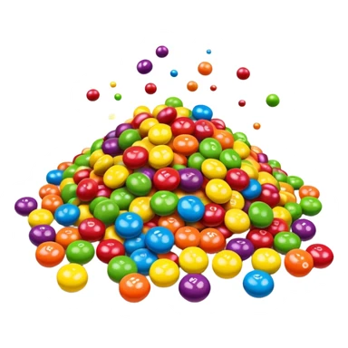 Skittles candy package spilling colorful round candies, rainbow colors sticker