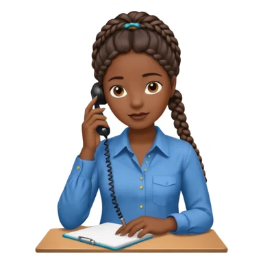 black girl on the phone with a notepad in colored formal shirt and braids sticker