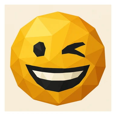 Make the smiling face emoji wink, keeping the geometric 2D style with polygonal shapes and facets. sticker