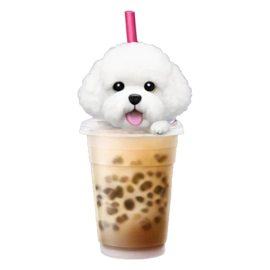 Bichon Frise dog with bubble tea sticker