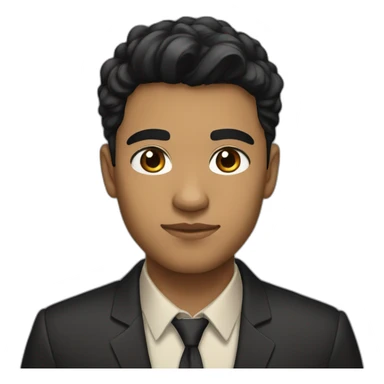 young man with black hair, light brown skin tone, formal dress, and a focused face sticker