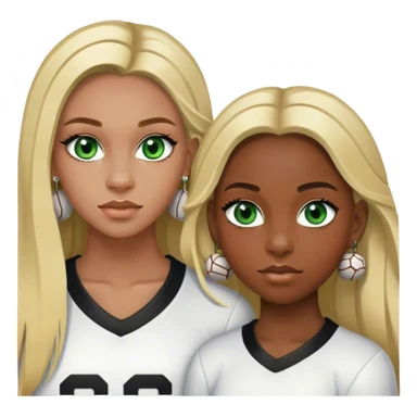 Black girl with Chanel earrings, green eyes.with Long blonde hair with edges. With a football tight end white with brown hair  sticker