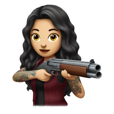 Beautiful tattooed burgundy long haired woman shooting a gun sticker