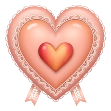 cute baby pink peach colored heart with lace trimming and with a lace ribbon sticker
