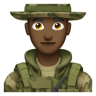 white man recon marine wearing camouflage jungle fatigues with bush hat and rifle sticker