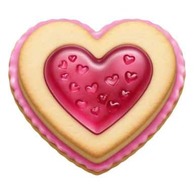 Realistic shortbread cookie in the shape of a heart with pink jelly sticker