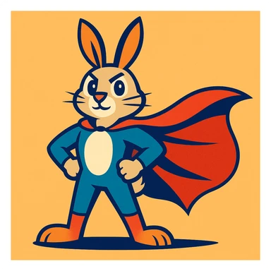 a heroic rabbit in a cape sticker