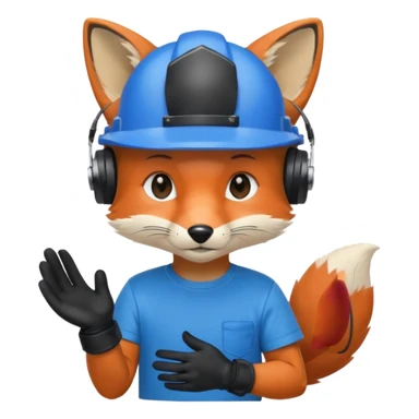 лисенок в каске синей и киней футболке и черных перчатках слушает музыку sticker