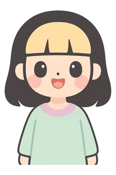 illustration of a girl with straight black hair and blonde bangs, character illustration style sticker