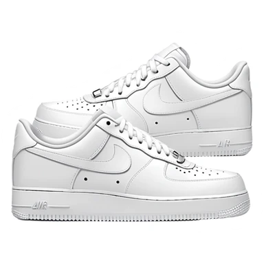 Two white Nike Air Force 1 shoes arranged with the second shoe behind the first, pure white colorway, iconic Nike swoosh, minimalist design sticker