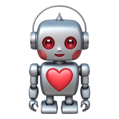 cute robot with heart antenna, blushing cheeks, color #b0f2f8, apple emoji style sticker