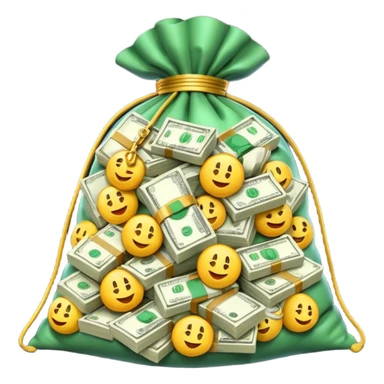 Luxury 3D emoji, overflowing money bag, stacks of cash, premium lighting, rich glossy look, ultra clean, transparent background


 sticker