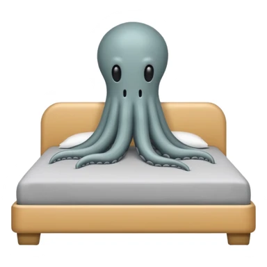 Minimalist emoji-style sticker of a bed with a covered figure and something strange peeking out from underneath. Grayscale only, simple icon.

 sticker