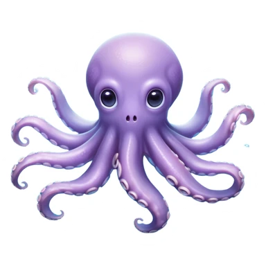 Meme-Worthy Floating Baby Octopus Portrait Emoji, Drifting gracefully in the water with soft, curled tentacles and a dreamy, weightless posture, showcasing a smooth, rounded light blue-purple body with mesmerizingly large, gentle eyes gazing into the abyss, Simplified yet poetically expressive features, highly detailed, glowing with a soft, celestial marine glow, high shine, quiet and mystical, stylized with an air of deep-sea serenity, soft glowing outline, capturing the essence of a tiny, peaceful cephalopod floating endlessly in the infinite beauty of the ocean depths! sticker