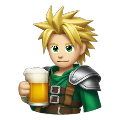 cloud strife holding a beer sticker
