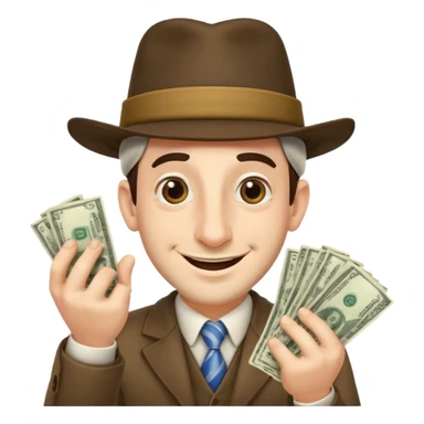 Jewish man with a big nose having his hands clenched together while smiling when he sees money , add the side curls and the funny hat , add the side curls please c sticker