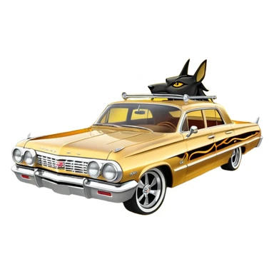 Hot rod custom 1964 impala low rider four door Anubis painted hood flaming side-pipes sticker