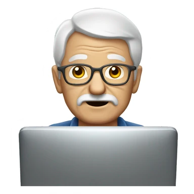 Old man with a computer sticker