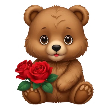 Cute bear with puppy dog eyes holding roses  sticker