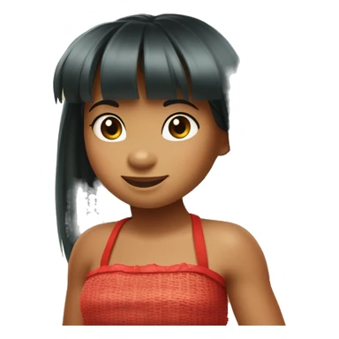 Little girl with bangs wearing a grass hula skirt and red tube top like lilo from lilo and stitch sticker