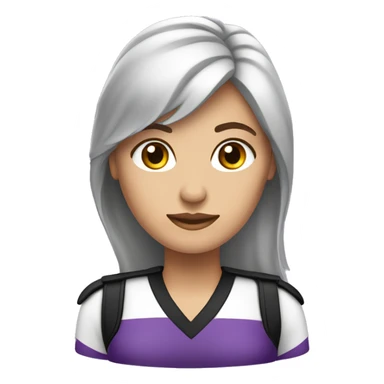 Mujer con cabello largo, lacio y de color negro, piel clara, vestida con uniforme de color violeta  sticker