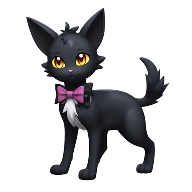 Shiny Dark Cool Edgy Black beautiful ethereal fantasy Kawaii Sona Umbreon-Litten-Fakemon-cat-animal with edgy bat-ears bow tie black emo-mane vtuber model Full Body sticker