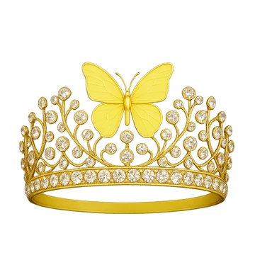 butterfly crown with a lemon yellow base, a single butterfly in pale or bright yellow enamel, sparkling gems sticker