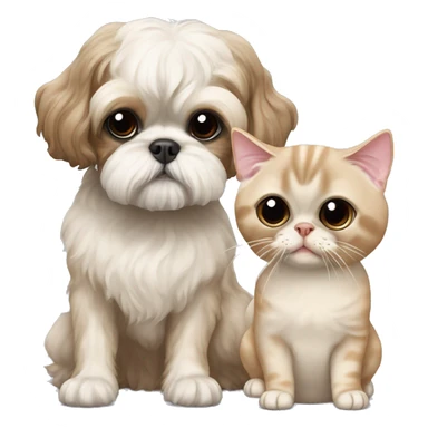 Beige shih tzu sitting next to a small beige Devon Rex cat  sticker