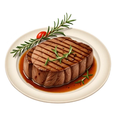 Draw a grilled steak on a plate with grill marks & rosemary garnish. sticker