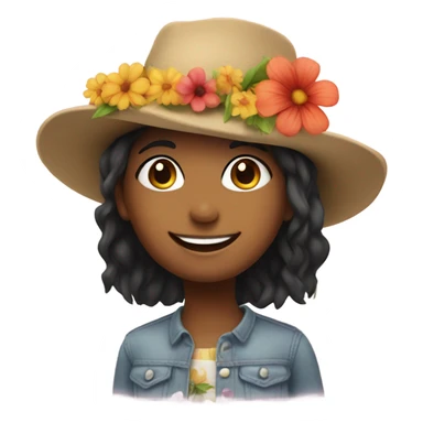 smiling girl with hat and flower sticker