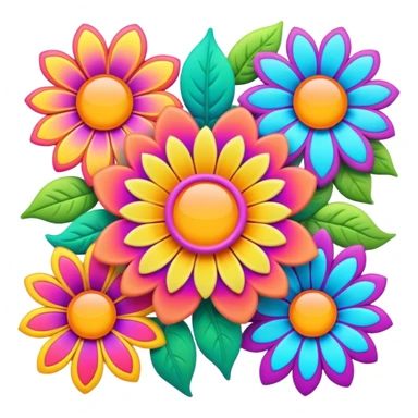 3D, psychedelic colored hippie style flower border  sticker