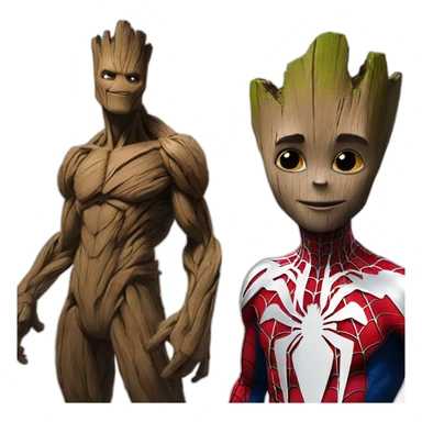 groot prend une photo avec spiderman sticker