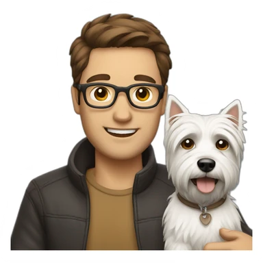 Brown hair man with glasses with westie dog girl sticker