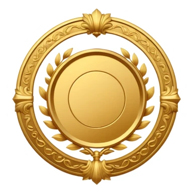 An elegant golden medal emblem with a sophisticated crest design, intricate details, ornamental flourishes, and a luxurious finish sticker
