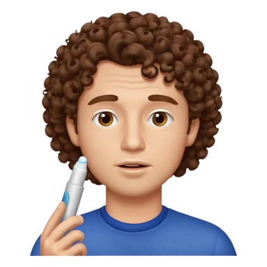 curly haired man using chapsitck sticker