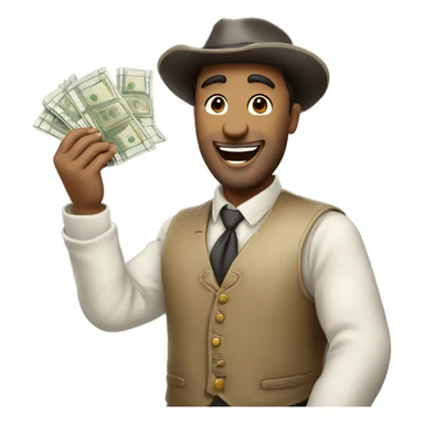 homme riche tient des billets dans ses mains et sautede joie sticker