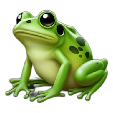 a green frog sitting on top of a black surface sticker