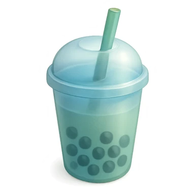 hand-drawn volumetric bubble tea cup with a straw, blue and green colors, front view, sketchy illustrated style, expressive shadows and highlights for 3D look sticker