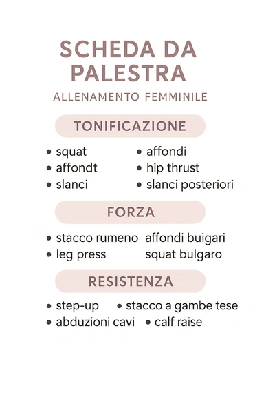Scheda da palestra su sfondo isolato senza sfondo in italiano specifica per allenamento al femminile sticker