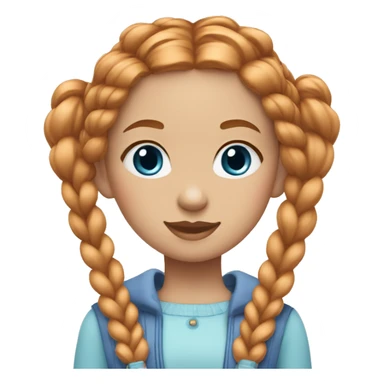girl with reddish-blonde hair, blue eyes, and thick twin braids, wearing a cute outfit with pastel colors sticker