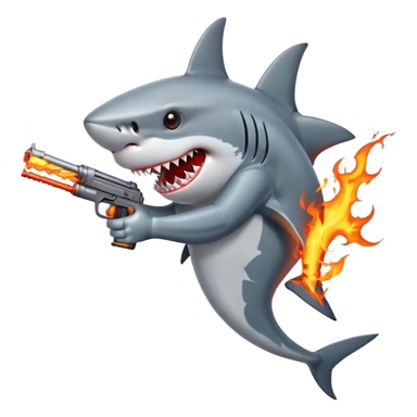 shark with fire guns in hands sticker