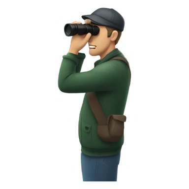 Man using binoculars to look at passing train sticker