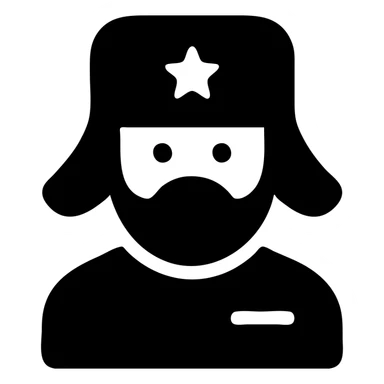 Russian army military blogger wearing an ushanka hat sticker