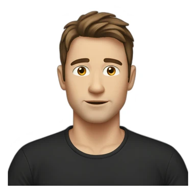 a shaved white man with messy long dark brown hair, with a black t-shirt sticker