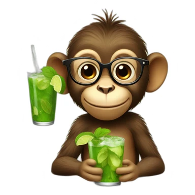 little monkey with glasses drinking mojito sticker