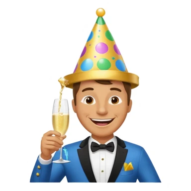 A happy man in party clothes laughs while drinking champagne straight from the glass. sticker