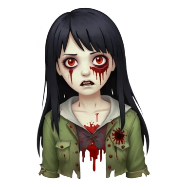 Faça uma mulher zumbi de franja cabelo longo preto 🧟‍♀️ sticker