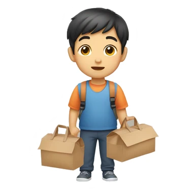 Asian boy who keeps a carrier sticker